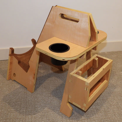 Guitar practice stand with drink holders and magazine rack
